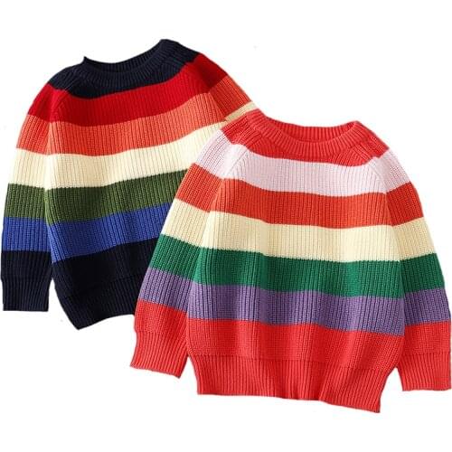 2020 Childrens Sweater Rainbow Striped Pullover Girls and Boys knitting Sweaters Autumn Baby Warm Wool Tops for Kids Clothes