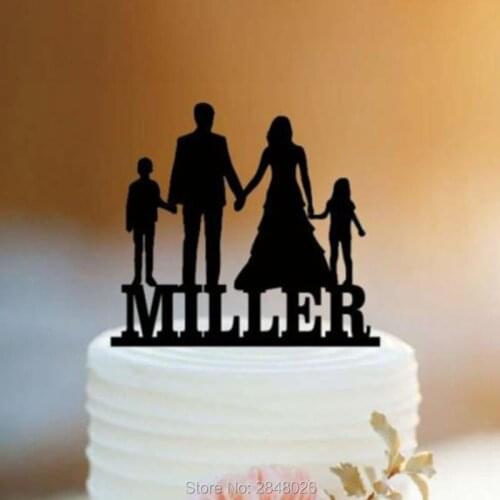 Personalized wedding cake topper Bride and Groom Silhouette With child, glitter wedding cake topper,Rustic Cake Topper