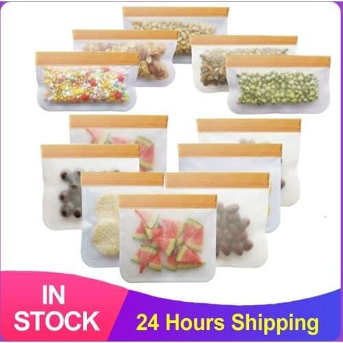 12 Pieces/Set Of Silicone Food Bag Frosted PEVA Food Preservation Bag Reusable Frozen Zipper Leakproof Top Fruit Bag Storage Bag