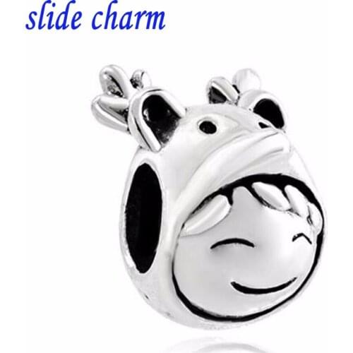 Slide charm Free shipping Children wearing antlers charm bead cap boy fit Pandora bracelet
