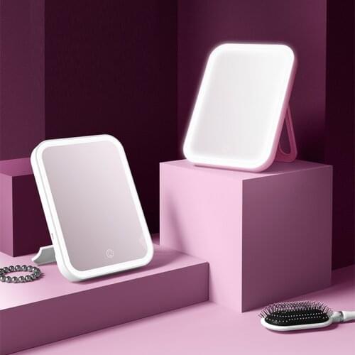 Foldable Led Makeup Mirror ABS+led Lamp with LED Night Light USB Charging Touch Screen Adjustable Brightness Desktop 3 Colors