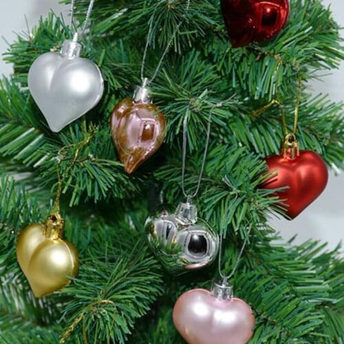 12Pcs Christmas Ball Ornaments Heart Plastic Decorations for Home Wedding Hanging Pendant Heart Shape Supplies Wreath Ornament