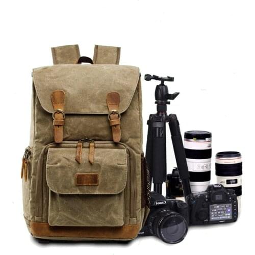 Vintage Waterproof Canvas DSLR Backpack Outdoor Travel Men Women Photography Shoulder Camera Bag Large Camera Photo Lens Bag