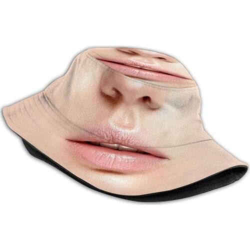 Funny Sexy Lips Woman Realistic Face Unisex Fisherman Hats Bucket Hats Womens Funny Mouth Pink Lips Freckies Caucasian Woman