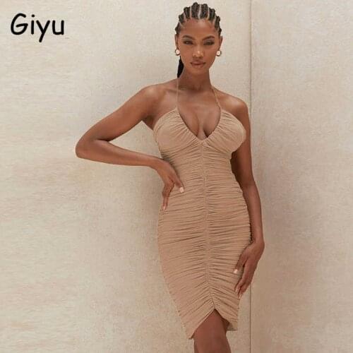 Giyu 2021 Autumn Dress Sexy Bodycon Slim Club Party Women Dresses Female V Neck Off Shouder Backless Ruched Black Vestidos