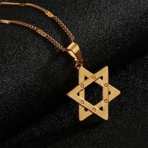Gold Color Jewish Magen Star of David Pendant Necklace Star of David Chain Jewelry