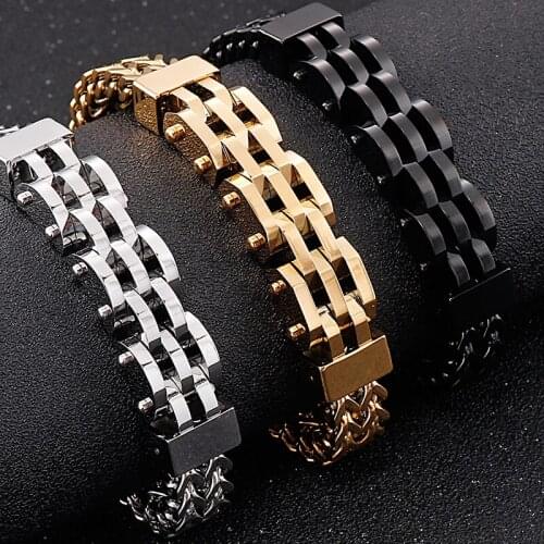 Golden Stainless Steel Mens Bracelets Bangles 12MM Double Layer Franco Link Curb Chain Bracelet Men 8.86" Jewelry With Gift Bag