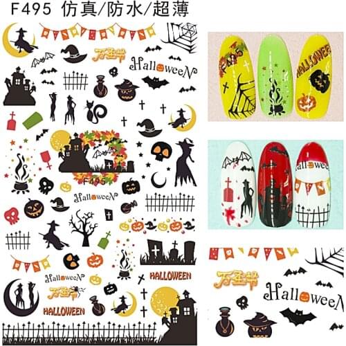 10PCS Halloween Christmas Series Demon Skull Thriller Christmas Tree Santa Pattern Nail Sticker Nail Slider Decoration