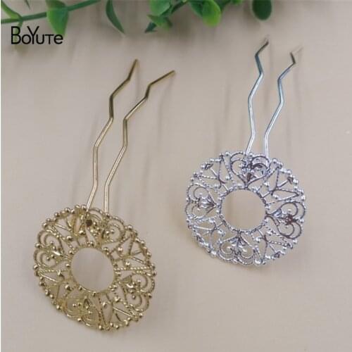 BoYuTe 10Pcs 32MM Filigree Flower Silver Gold Hair Stick Women Diy Accessories