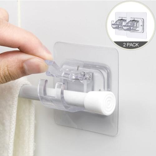 2pcs Self Adhesive Curtain Hanging Rod Brackets Organized Pole Holders Bathroom Room Towel Bar Hook Support Clamps Fixing Clip