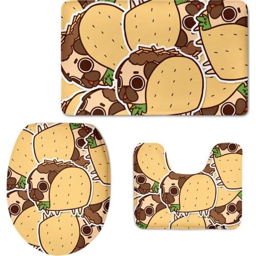 2021 Funny Animal Pug Dog Pattern Design Toilet Seat Covers Bathroom Floor Mats Washroom Decoration Washable Non-Slip 3Pcs/set