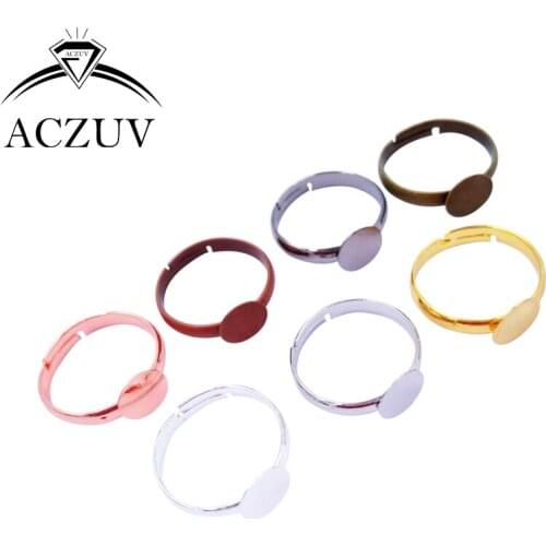 300pcs Copper Metal Adjustable Ring Base 6mm 8mm 10mm Round Glue Pad Bezel Blank Ring Backs Cabochon Settings PRB001