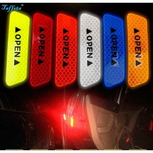 4Pcs/set Car Door Car Exterior Tape Decals Decoration Sticker Open Reflective Warning Strip Secure Stickers