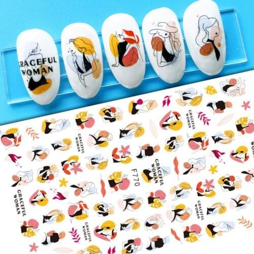 5Pcs Manicure Decal Delicate 3D Highly Viscous Manicures Sticker Decoration Colored Abstract Lines Nail Art Transfer Sticker