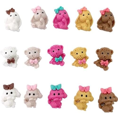 50Pcs Nal Cartoon Charms Bear/Rabbit/Dog Multi-Design Resin Gems For ManicureDecoration Colorful Flatback Large Rhinestones