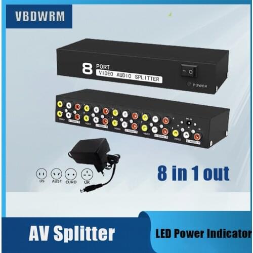8 Port AV Splitter 8 way Video Audio Splitter Switcher Box RCA AV splitter 1X8 CVBS RCA video audio Distributor Splitter