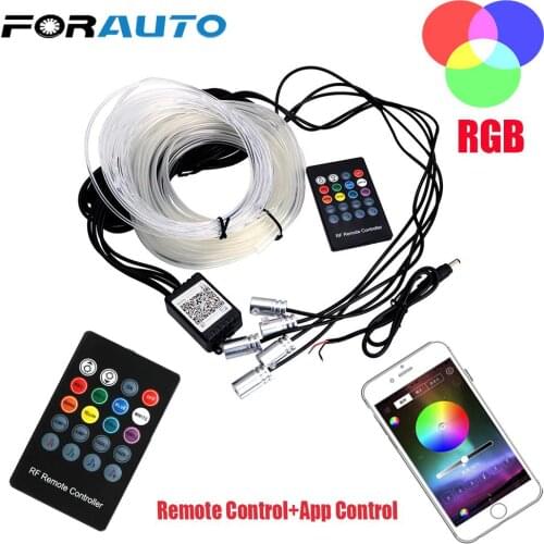 FORAUTO 6 Meter Fiber Optic Car RGB Atmosphere Lamps Remote/App Control Ambient Lamp Car Interior Light Auto Decorative Light