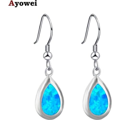 Ayowei Charming Hot Sell Drop Earring for Women Anniversary Blue Fire Opal Silver Stamped Fashion Jewelry OE668A
