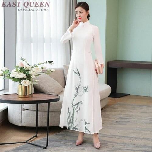 White Vietnam Cheongsam Dress Chinese Style Ao Dai Vietnam Traditional Dress Qipao Robe Vietnam Clothing Ao Dai Dress TA1752