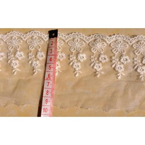 FREE SHIPPING 9cm white color nylon net and cotton flower embroidery lace trimmings,XERY14a