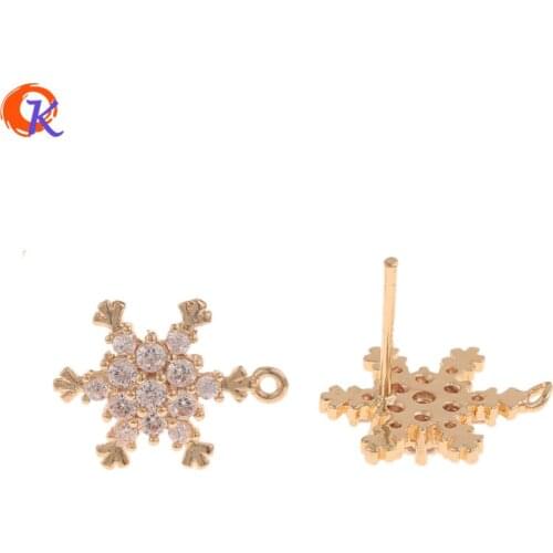 Cordial Design 10Pcs 11*15MM Jewelry Accessories/CZ Earrings Stud/DIY Making/Snowflake/Genuine Gold Plating/Hand Made/DIY Making