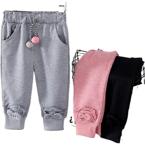 Childrens trousers spring new girls 2021 baby trousers trousers bows, childrens Korean sports pants trend