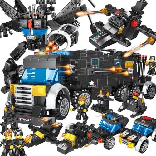 City Police Station Car Truck Model Building Blocks For City SWAT Team Truck House Blocks Technic Diy Toy For Boys Children