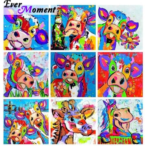 Ever Moment Diamond Painting Colorful Cow Pig Flower Picture Of Rhinestone Diamond Embroidery 5D DIY Full Square Drill ASF1997