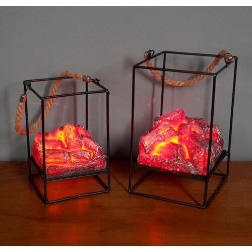 European Style Imitation Charcoal Flame Light Led Decorative Light Iron Art Ornaments Christmas Halloween Scene Decoration Props