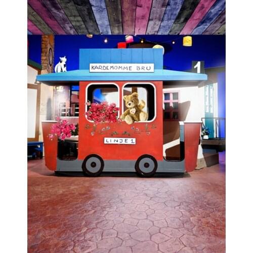 Red Flowers Cartoon Animal Bear for Children Photography Backdrops Photo Props Studio Background 5x7ft