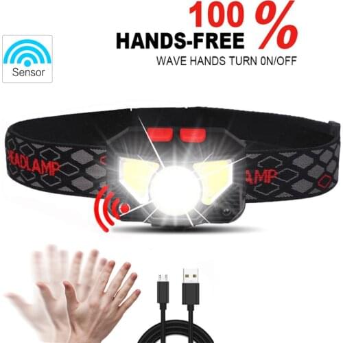6000Lms Powerful headlamp USB Rechargeable Led flashlight Motion Sensor Head Lamp Built-in Battery Headlight for Fishing Camping