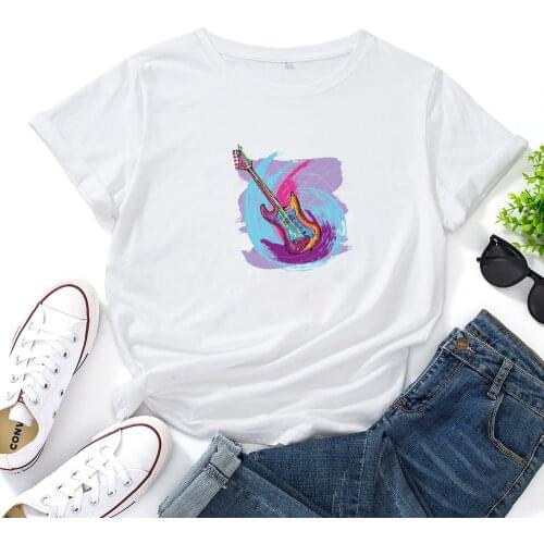 Watercolor Guitar Graphic T Shirt Women Hip Hop Streetwear Top Trendy Tee Shirt Female Casual Loose Short Sleeve Tshirts Women