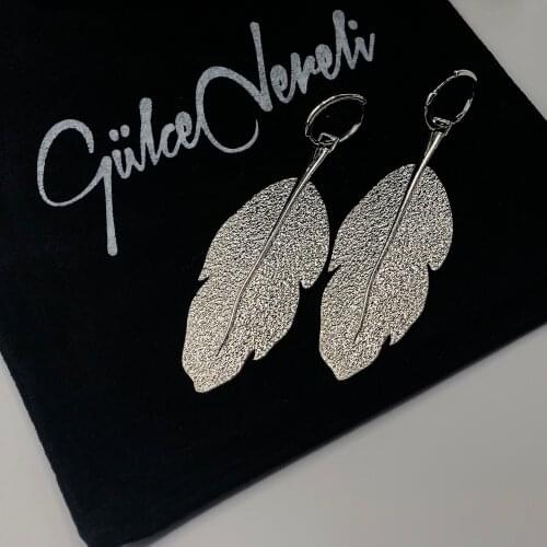 GULCE DERELI, LEAF EARRINGS, HOOP EARRINGS, CHARM EARRINGS, GIFT BOX, GOLD/SILVER PLATED