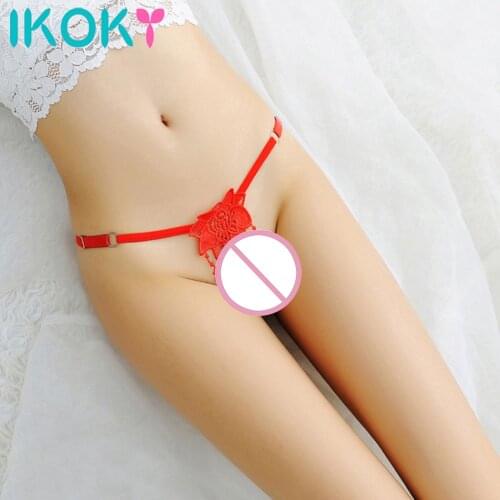 IKOKY G-string Thong Panties Erotic Underwear Clit Bead Women Crotch Panties Porn Lace T-back Flirt Sexy Lingerie For Women