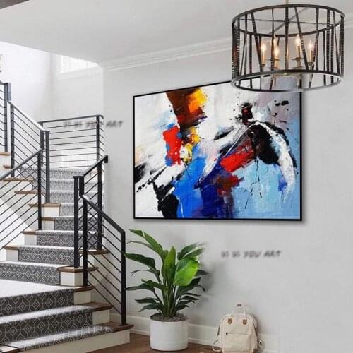 Handmade Oil Painting Modern Art Work Red Blue White Abstract Standard Large Wall Art Canvas Painting Office Living Room