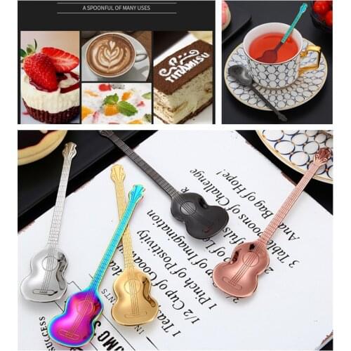 1 PCS Stainless Steel Coffee Spoon Guitar Shape Tea Stirring Spoon Ice Cream Dessert Scoop Teaspoon Flatware Gift чайные ложки