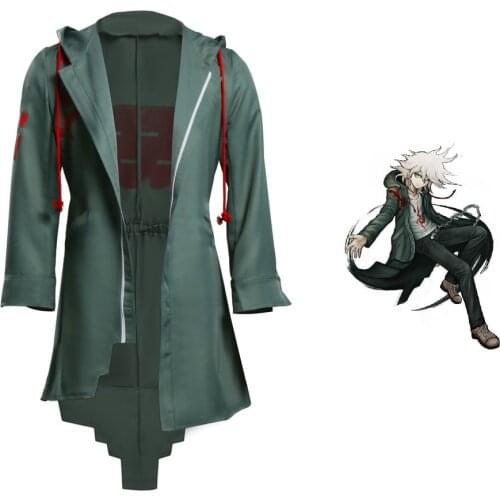 Super Dangan Ronpa 2 Nagito Komaeda Cosplay Costume Unisex Anime Danganronpa Jacket Coat with Hat Halloween Cosplay Costumes