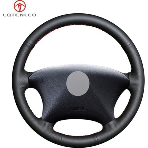 LQTENLEO Black Genuine Leather Sew Car Steering Wheel Cover For Citroen Xsara 2001-2008 Picasso 2001-2008 C5 2001-2006