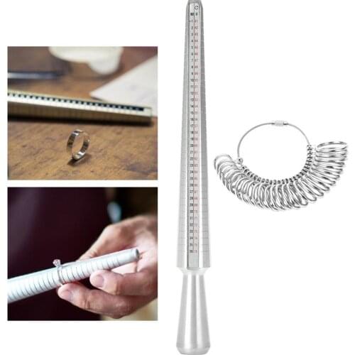 Jewelry Measuring Tool Set UK Size 1pc Ring Mandrel Stick +1Finger Gauge Ring Sizer Kit Jewelry Making Tools for Jeweler 1-33mm