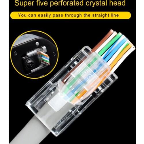 100x Gigabit Bulk Ethernet Crimp Connectors Gold Plated RJ45 Cat5 Connector 8P8C UTP Network Cable Crystal Heads Plug