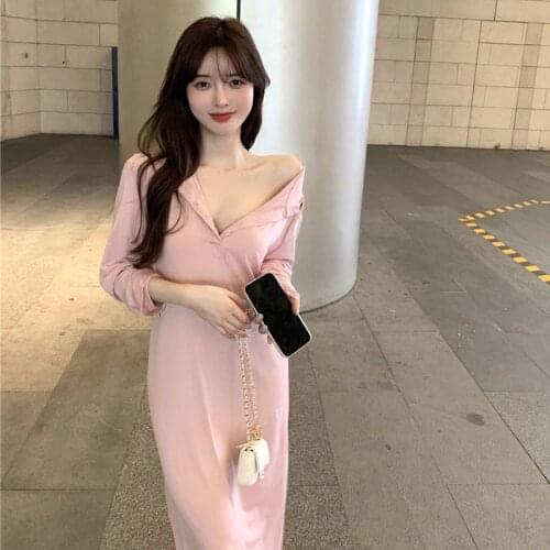 Solid Color Puff Sleeve V-neck Patchwork Dress Women Clothes 2021Summer New Korean Fashion Retro Knitted Hooded Long Dress Trend