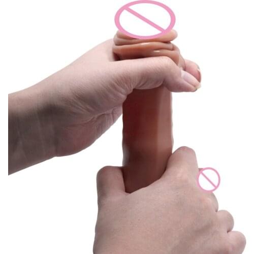 Skin Feeling Realistic Penis Soft Sexy Huge Dildo Female Masturbator Double-layer Foreskin Suction Cup Dildos for Women Big Dick