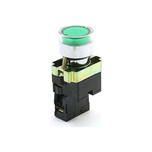 Flat Top Green Indicator Lamp N/O SPST Button Switch 2 Terminals 600V 10A