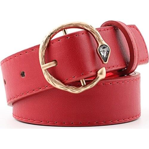 105X2.8Cm New Personality Gold Round Buckle Belt For Women Female Leisure Jeans Wild Belt Pin Metal Buckle Brown Pu Strap Belt