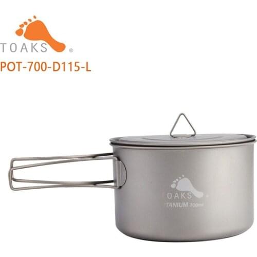 TOAKS Outdoor Camping Titanium Cup Ultralight Titanium Pot With Cover Folded Handle 700ml