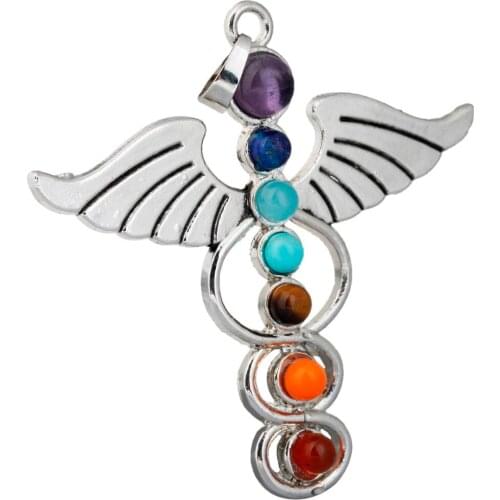 TUMBEELLUWA 7 Chakras Stone Pendant Fit Necklace Crystal Reiki Healing Balancing,Assorted Shape