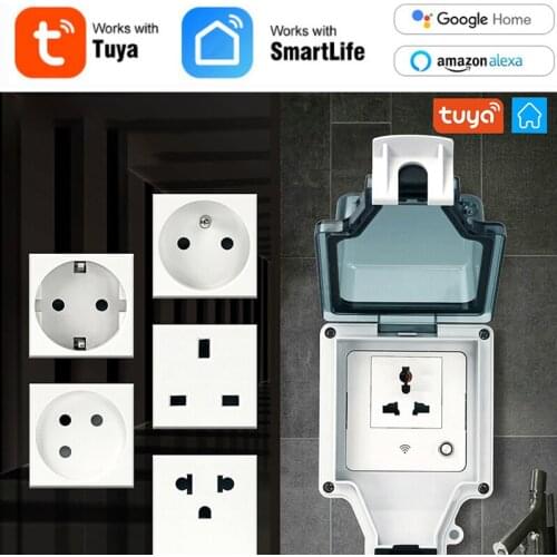 Tuya Wifi Smart Wall Socket Switch UK/AU/US/FR/DE/IL/ZA Multiple Version IP66 Waterproof Socket Works With Alexa Google Home