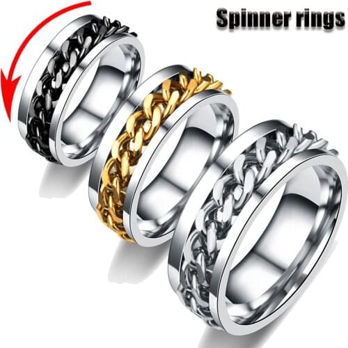 Ins Hot Rotatable chain Rings For Men Women Spinner Ring Stainless Steel Chain Ring Titanium Steel Bottle Opener Ring Jewelry