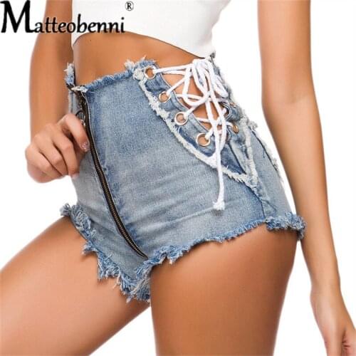 Lace Up Sexy Shorts 2021 Summer New Women Ripped Tassel Denim Shorts Zipper Back Fashion Sexy High Waist Streetwear Jean Shorts