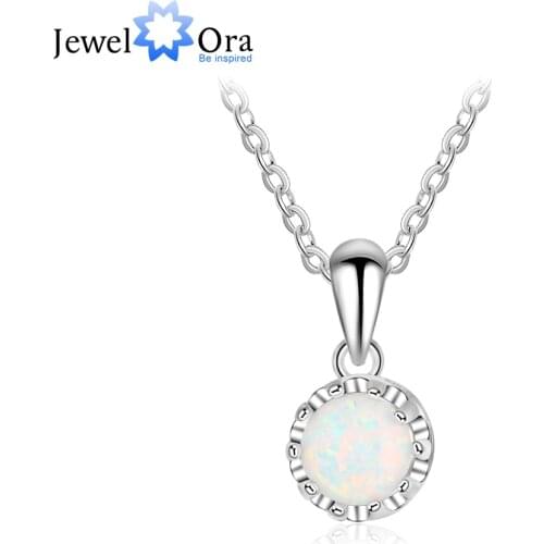 Elegant 925 Sterling Silver White Opal Necklace for Women Classic Flower Pendant Jewelry Fine Gift for Girls (JewelOra NE103188)